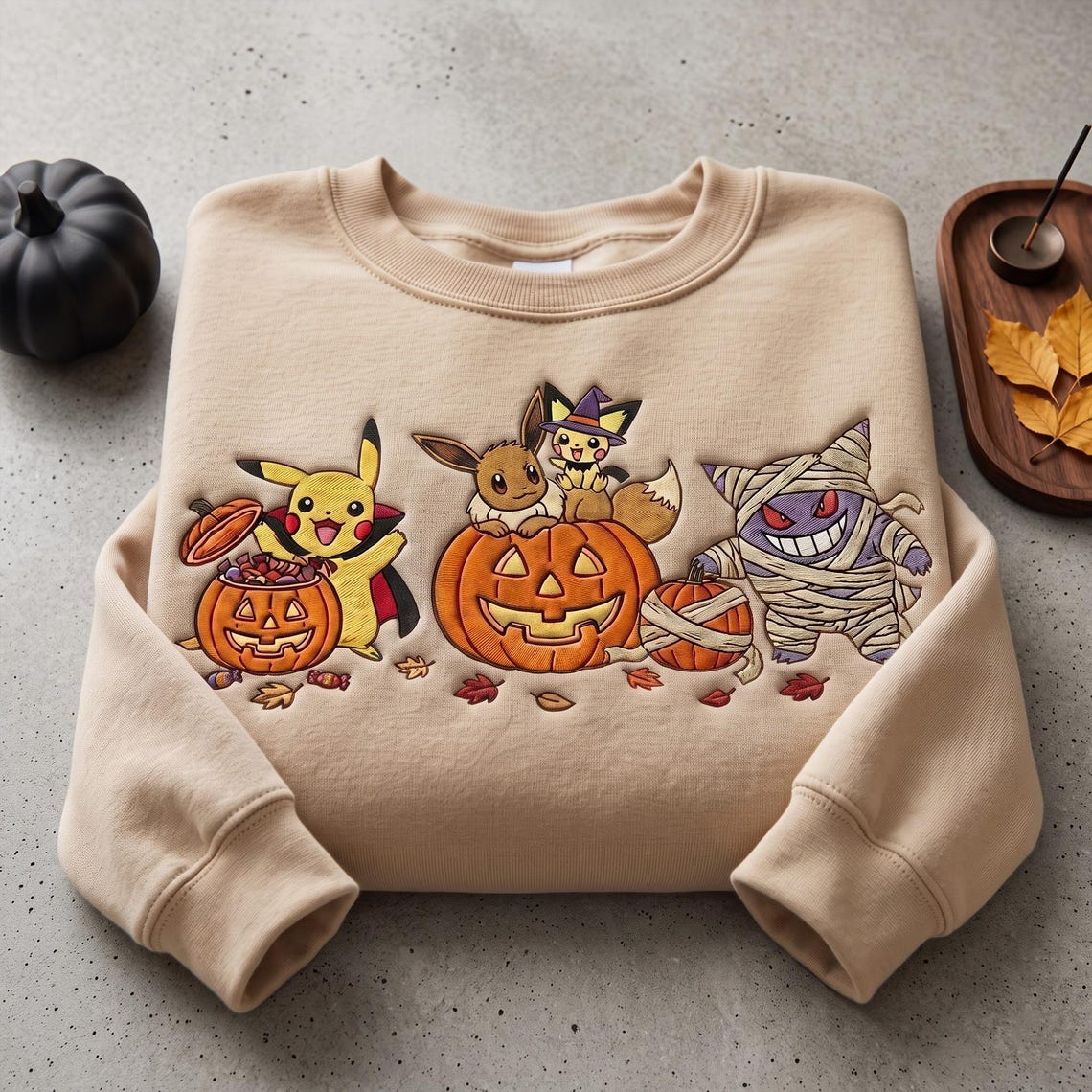 Custom PKM Halloween Character Embroidered Trick Or Treat SweatShirt