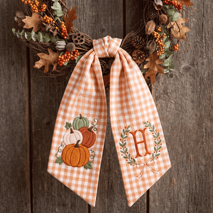 Embroidered Custom Fall Pumpkin Wreath Sash