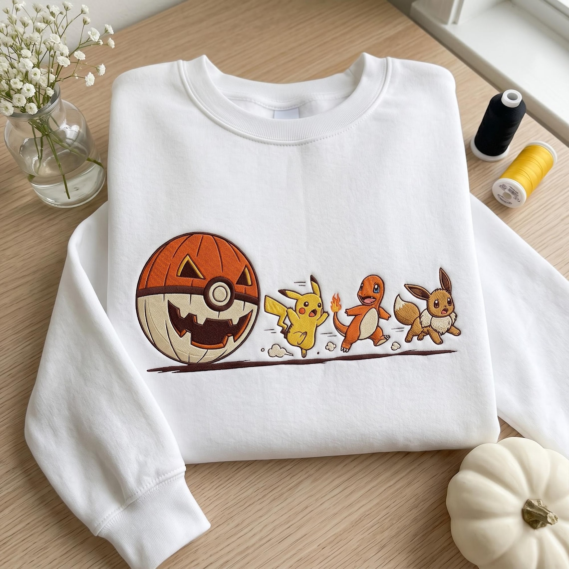 Custom PKM Halloween Character Embroidered Shirt, Cute Pumpkin Chase
