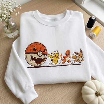Custom PKM Halloween Character Embroidered Shirt, Cute Pumpkin Chase