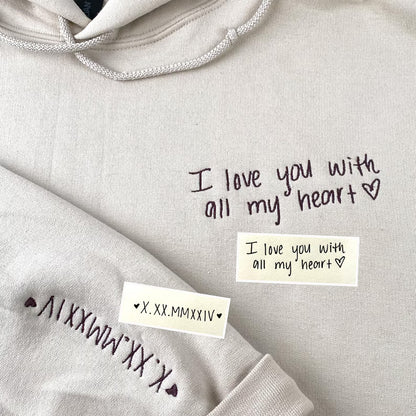 Custom Your Handwriting Embroidered Sweatshirt - Embroider Couple Message Sweater - Couple Matching Sweaters - Personalized Gift For Him Her