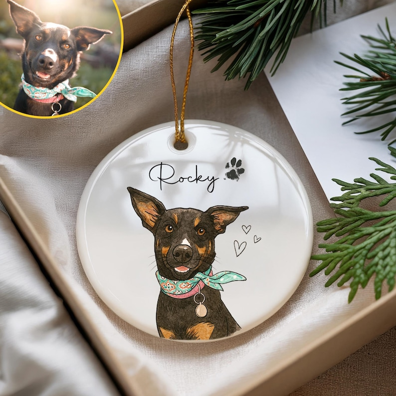 Personalized Watercolor Pet Photo Ornament Custom Memorial Keepsake