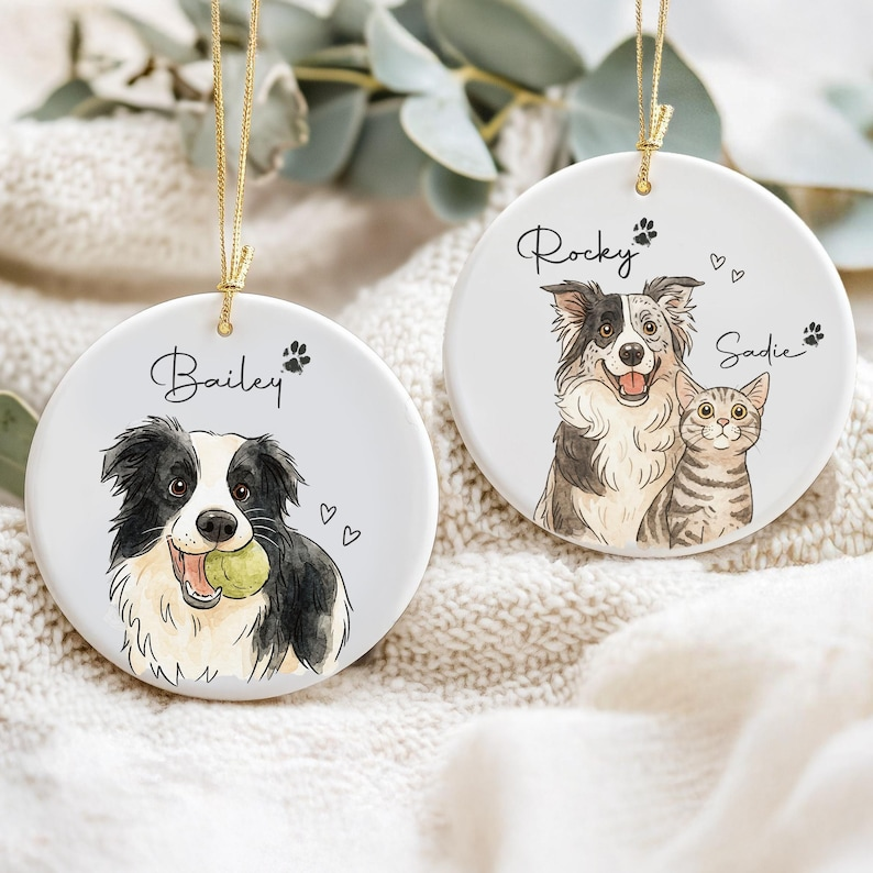 Personalized Watercolor Pet Photo Ornament Custom Memorial Keepsake