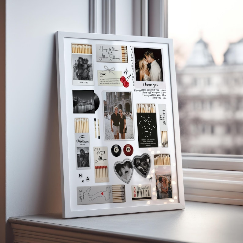 Nostalgia Couple Love Story Matchbook Collage Dopamine Decor - Personalized Poster - Heartfelt Valentine, Anniversary Gift For Him, For Her