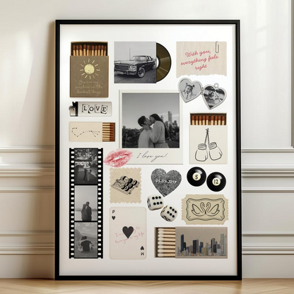 Nostalgia Couple Love Story Matchbook Collage Dopamine Decor - Personalized Poster - Heartfelt Valentine, Anniversary Gift For Him, For Her