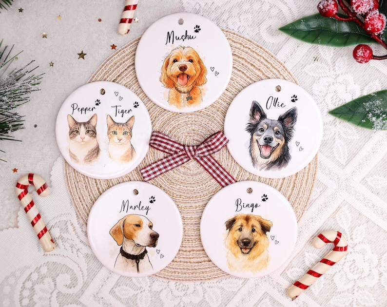 Personalized Watercolor Pet Photo Ornament Custom Memorial Keepsake