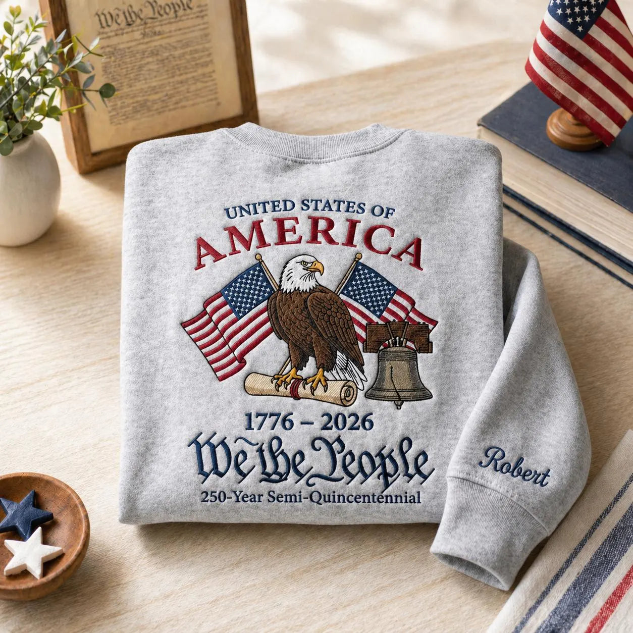 Embroidered 250th Anniversary Patriotic Eagle American Flag Quarter-Zip Sweatshirt, Hoodie Sweatshirt T-Shirt (Copy)