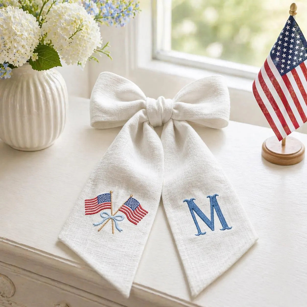 Embroidered Personalized USA Flag Wreath Sash