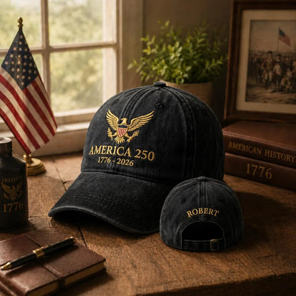 Custom Name America 250 Hat 1776–2026 Anniversary Embroidered Cap Hat