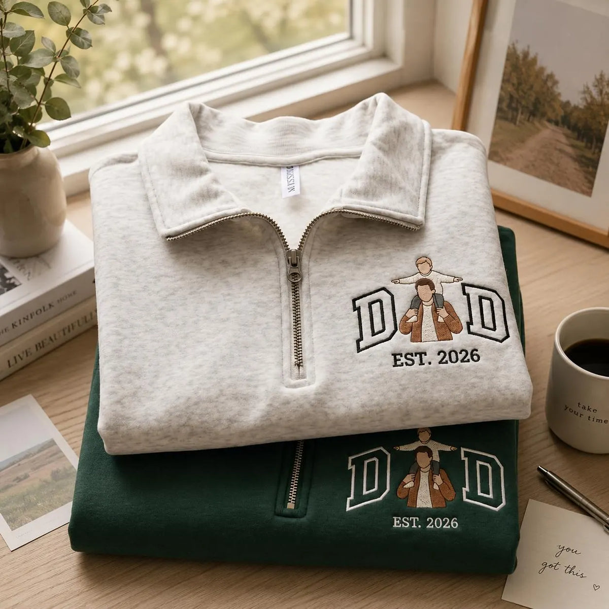 Personalized Embroidered Family Photo Hoodie Sweatshirt T-Shirt Father's Day, Mother's Day, Valentine, Christmas Gift