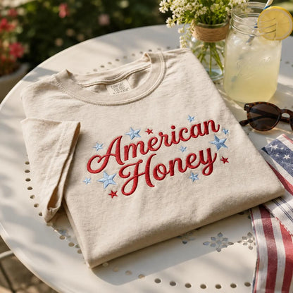 American Honey Embroidered Patriotic Graphic T-Shirt Sweatshirt Hoodie Quarter-Zip Sweatshirt