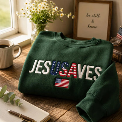 Jesus Saves Patriotic Faith Christian 4th of July Religious Gift T-Shirt Sweatshirt Hoodie Quarter-Zip Sweatshirt