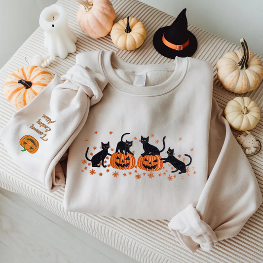Halloween Personalized Embroidered Black Cats Hoodie Sweatshirt T-Shirt
