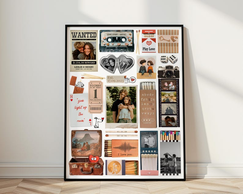 Couple Love Story Matchbook Collage Dopamine Decor - Personalized Blanket - Heartfelt Valentine, Anniversary Gift For Him, For Her
