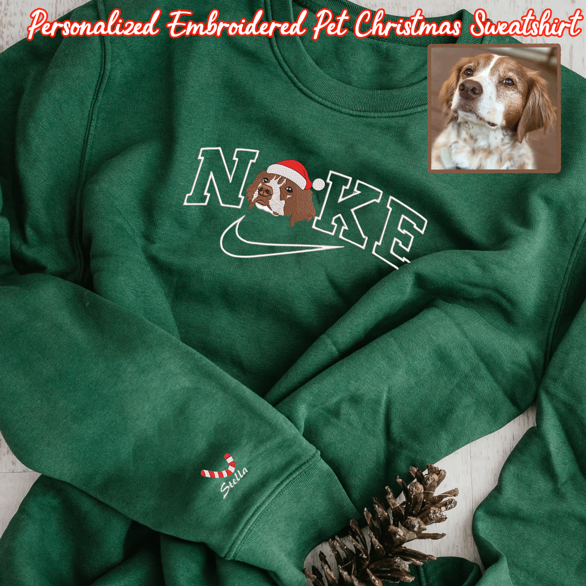 Personalized Embroidered Pet Dog Cat NKE Christmas Hoodie Sweatshirt T-Shirt