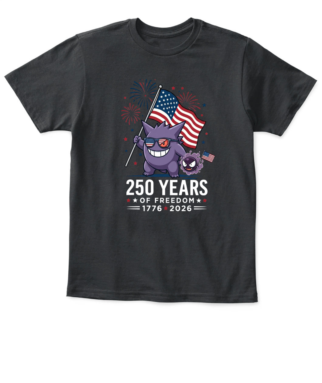 Gengar Gastly 250 Years of Freedom 1776–2026 Patriotic Printed Graphic Hoodie Sweatshirt T-Shirt