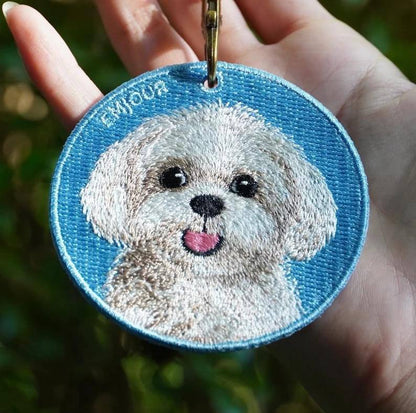 Personalized Embroidered Pet Dog Cat Photo Keychain