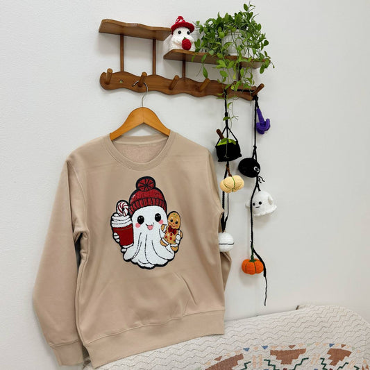 Cozy Ghost Latte Halloween Personalized Embroidery Patch Hoodie Sweatshirt T-Shirt