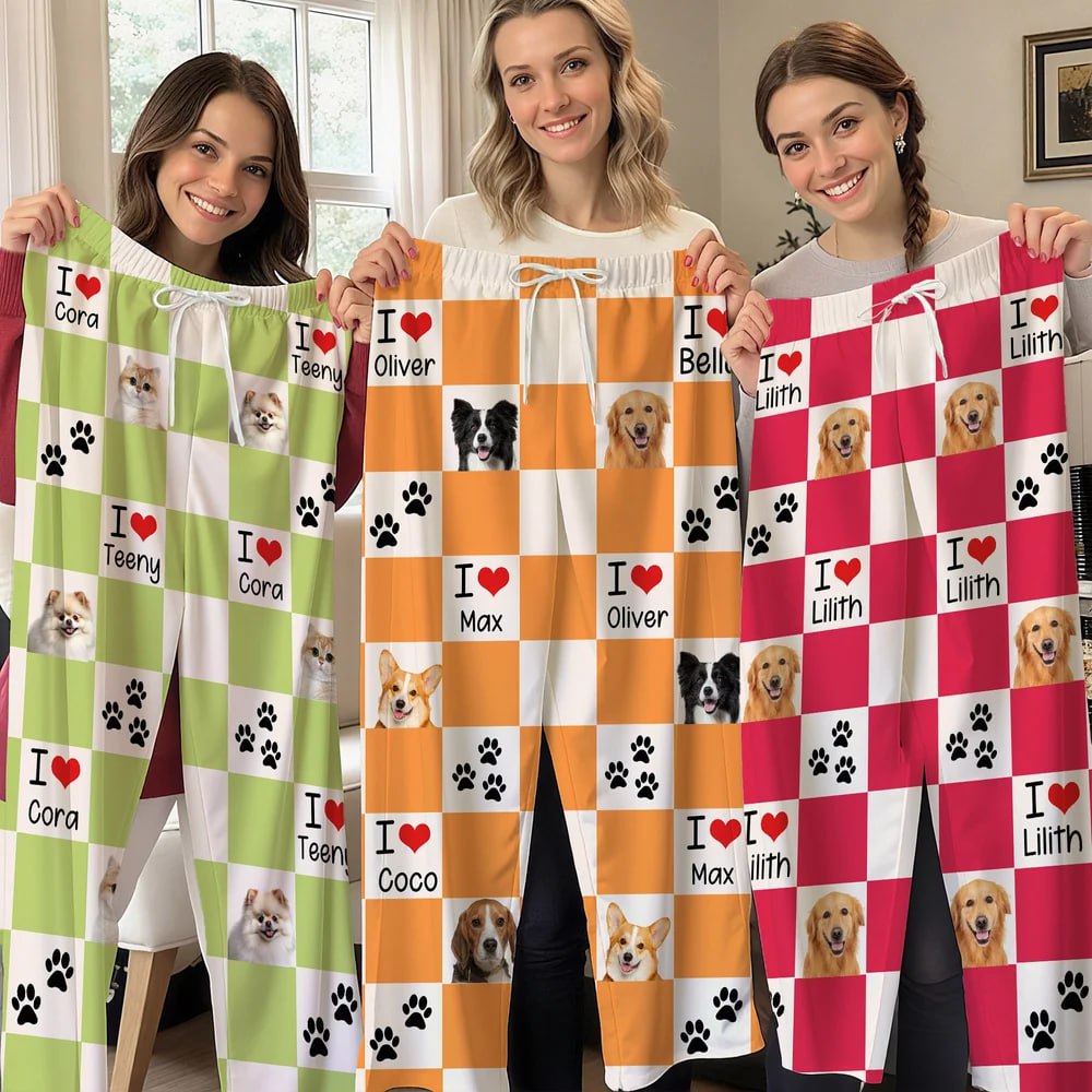 I ❤️ My Pet Pajamas – Custom Pet Dog Cat Photo & Name | Cozy Personalized Lounge Pants