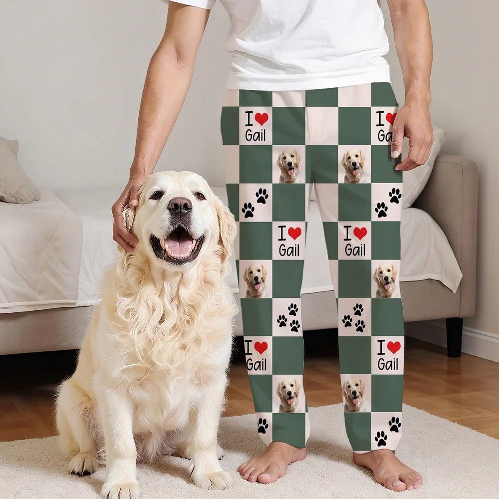 I ❤️ My Pet Pajamas – Custom Pet Dog Cat Photo & Name | Cozy Personalized Lounge Pants