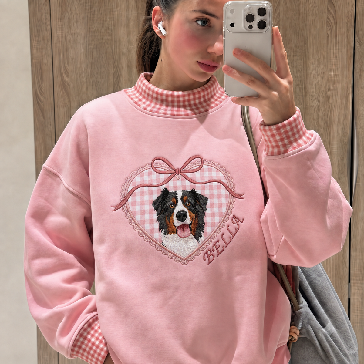 Embroidered Custom Pet Portrait Sweatshirt, Dog Photo Applique Shirt, Personalized Locket Heart Coquette Shirt