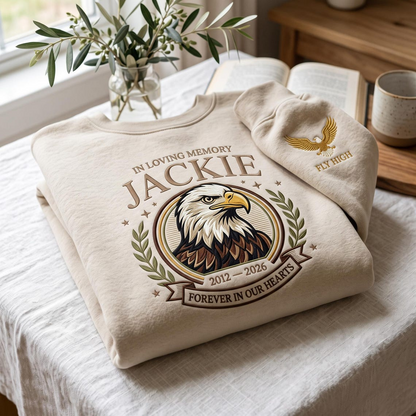 Embroidered Fly Free Jackie Sweatshirt, Bald Eagle Memorial Shirt, Jackie the Eagle Crewneck