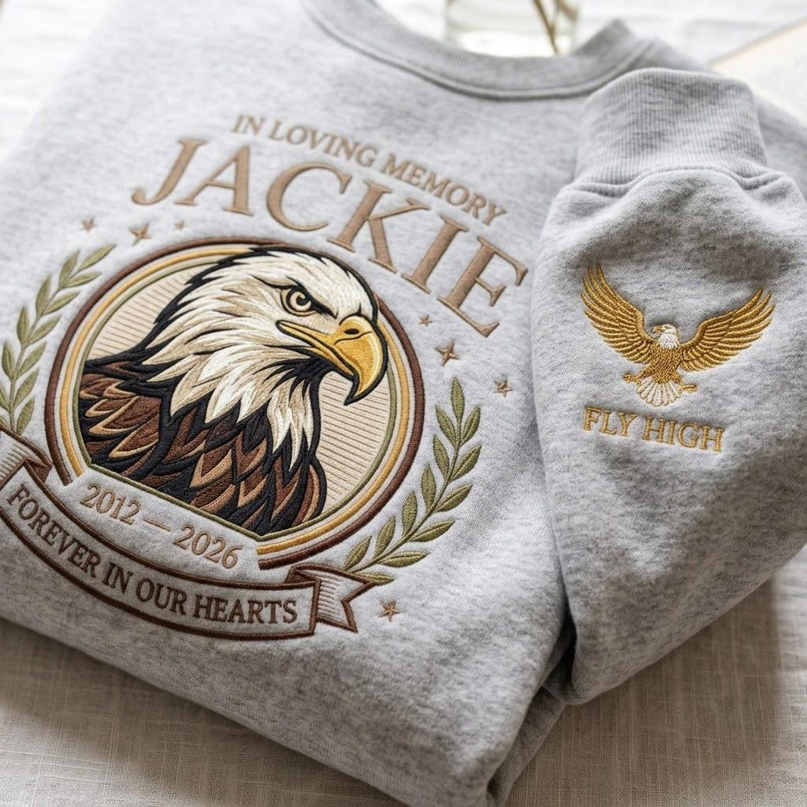 Embroidered Fly Free Jackie Sweatshirt, Bald Eagle Memorial Shirt, Jackie the Eagle Crewneck