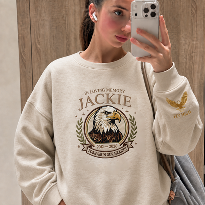 Embroidered Fly Free Jackie Sweatshirt, Bald Eagle Memorial Shirt, Jackie the Eagle Crewneck