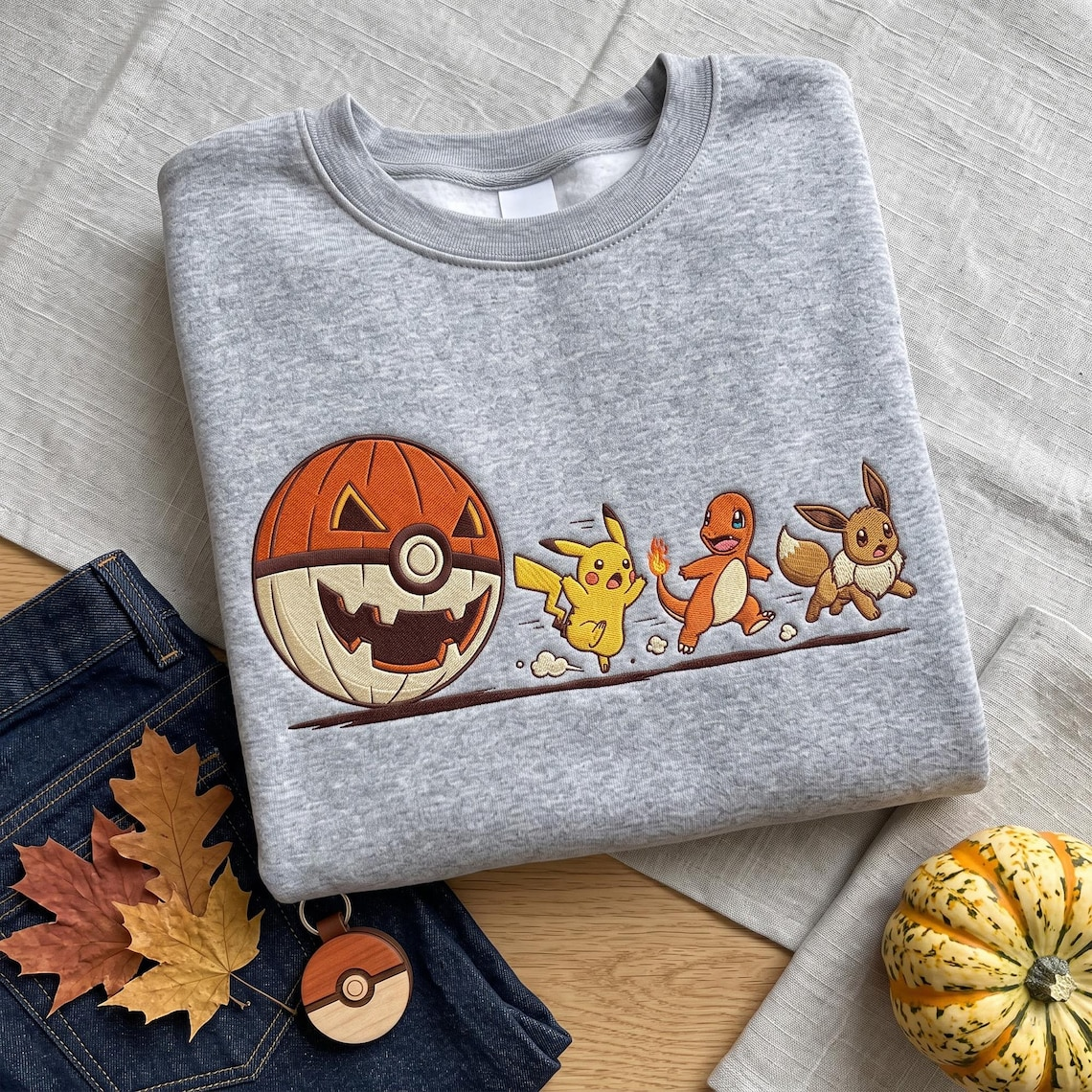 Custom PKM Halloween Character Embroidered Shirt, Cute Pumpkin Chase