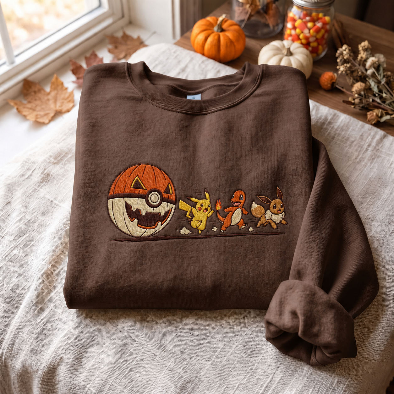 Custom PKM Halloween Character Embroidered Shirt, Cute Pumpkin Chase