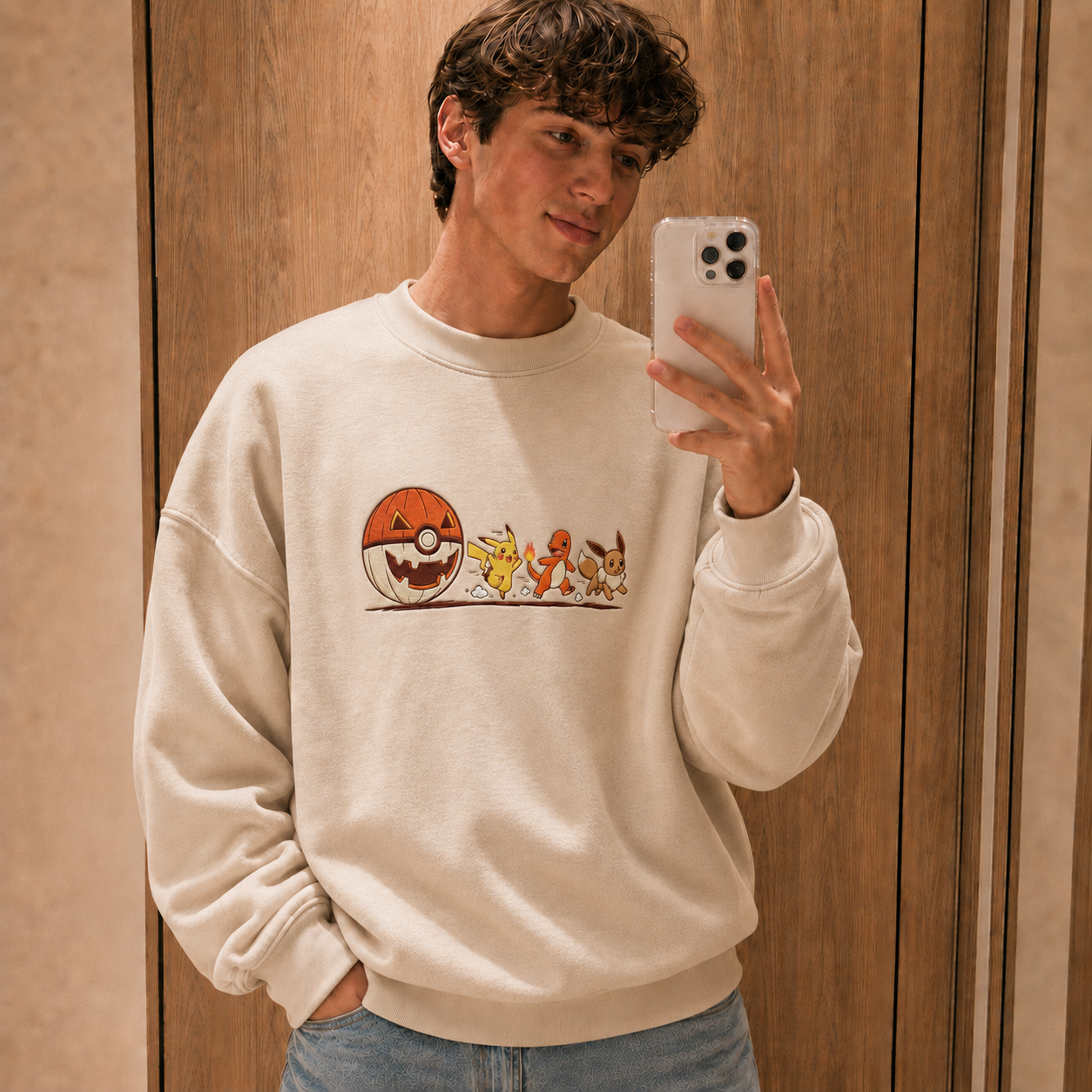 Custom PKM Halloween Character Embroidered Shirt, Cute Pumpkin Chase