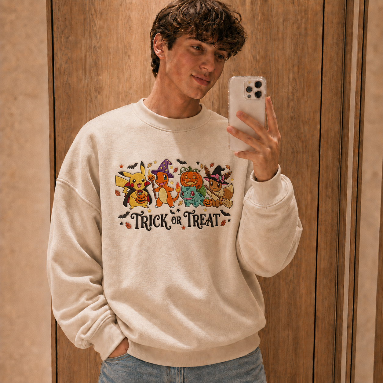 Custom PKM Halloween Character Embroidered Trick Or Treat SweatShirt
