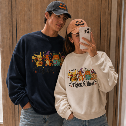 Custom PKM Halloween Character Embroidered Trick Or Treat SweatShirt