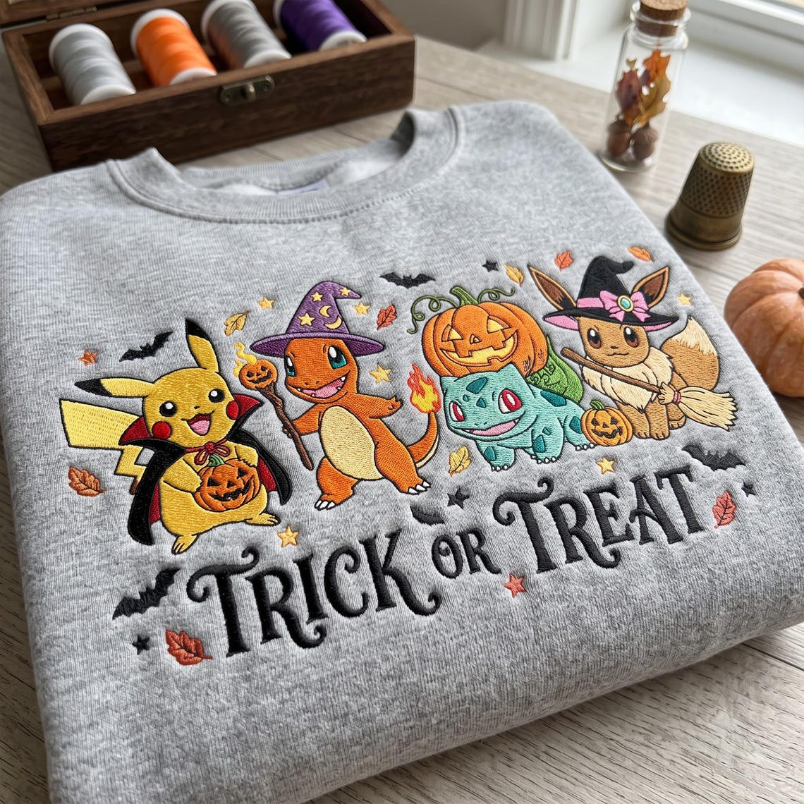 Custom PKM Halloween Character Embroidered Trick Or Treat SweatShirt