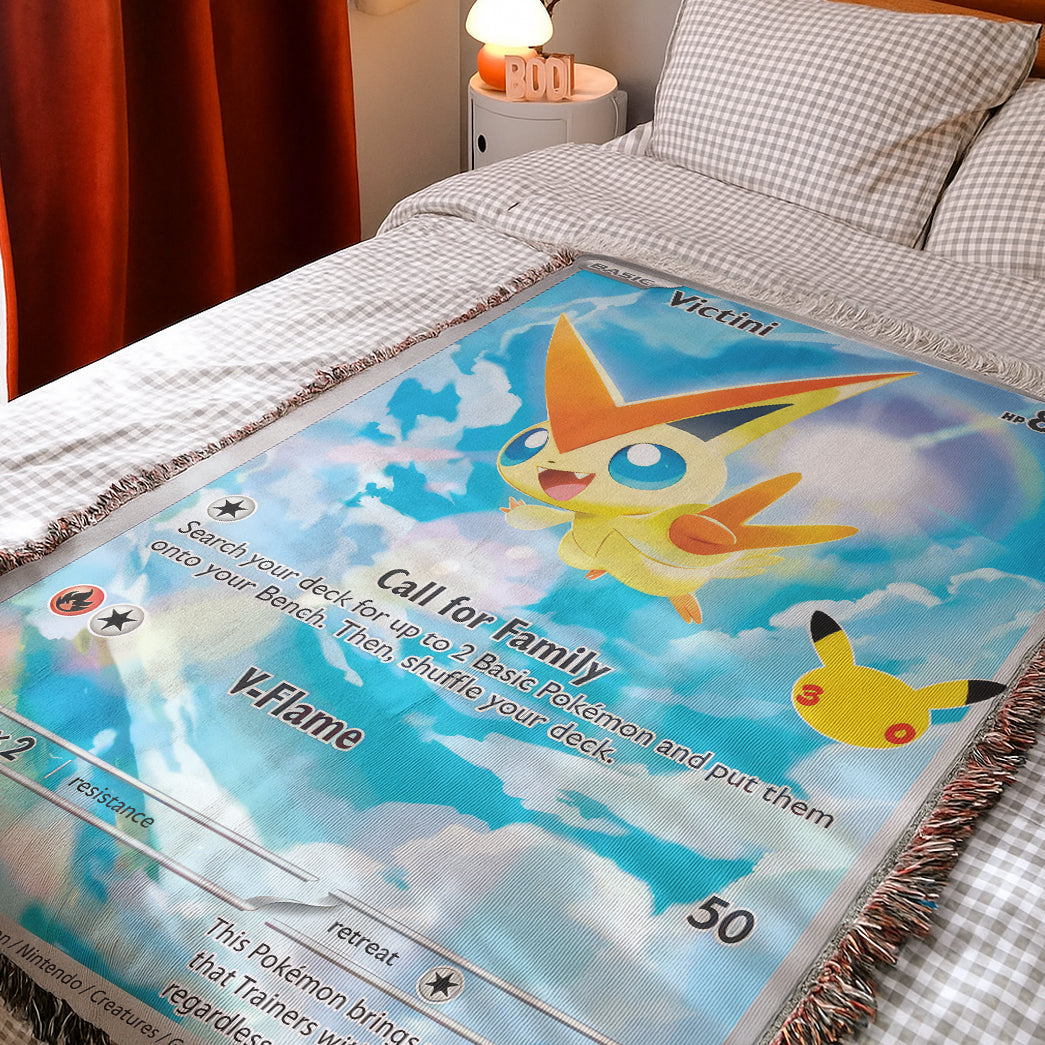 PKM Victini Card Custom Woven Blanket