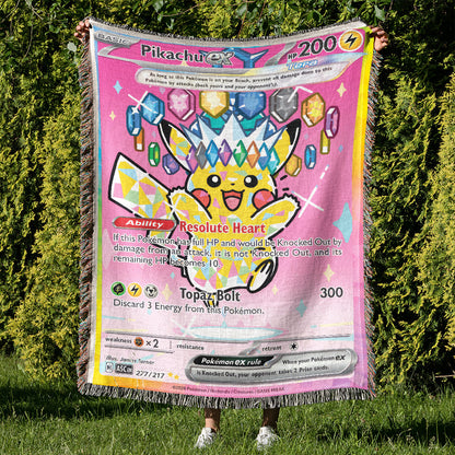 PKM Pikachu EX Card Custom Woven Blanket