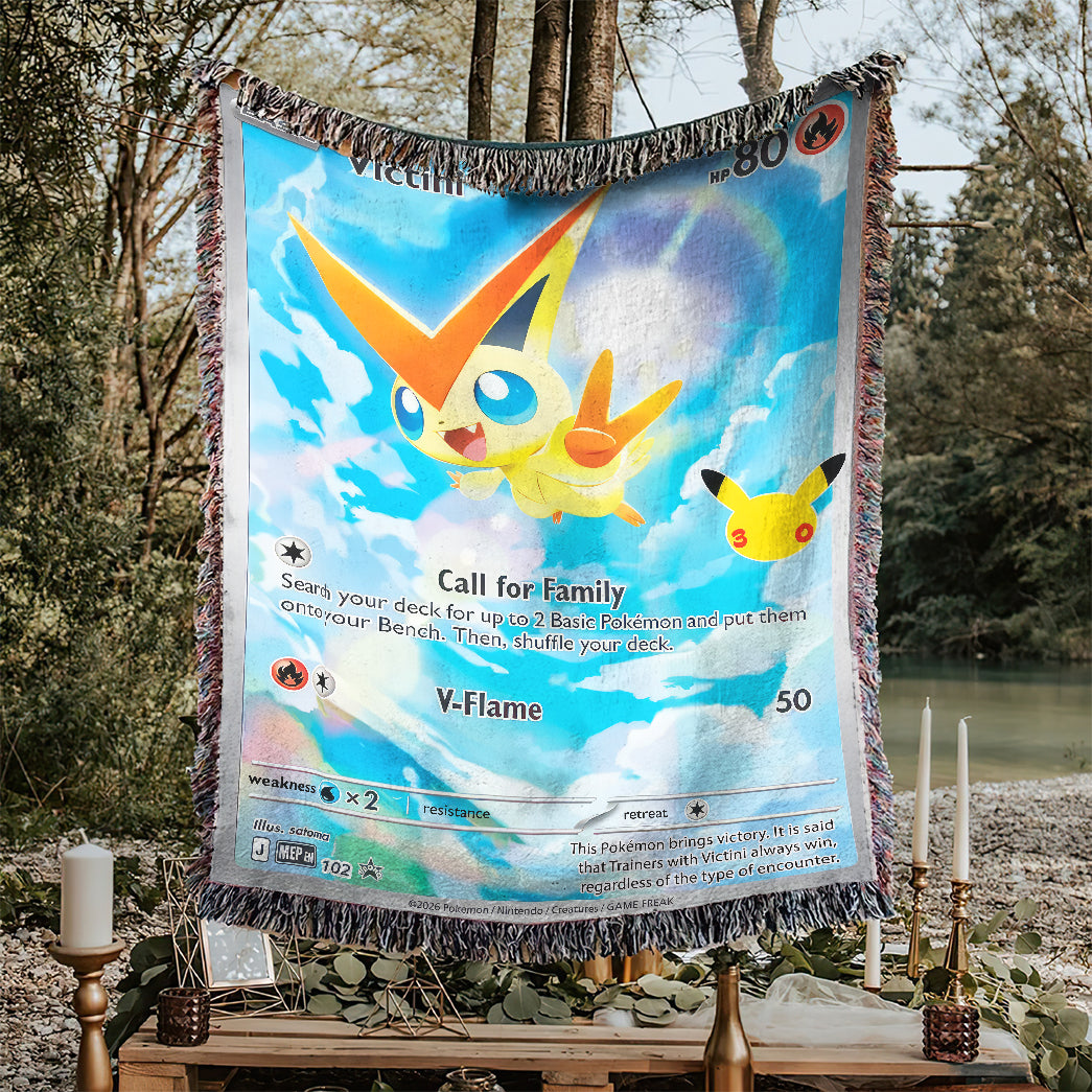 PKM Victini Card Custom Woven Blanket