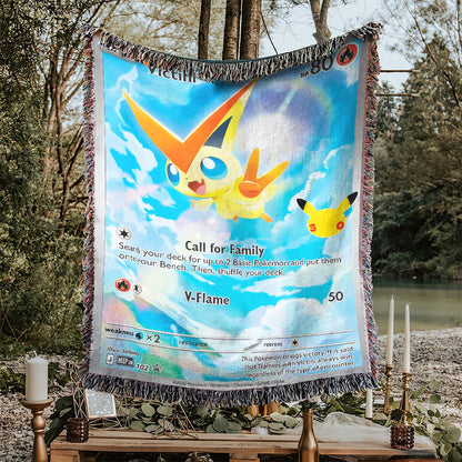 PKM Victini Card Custom Woven Blanket