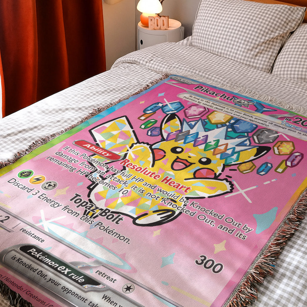 PKM Pikachu EX Card Custom Woven Blanket