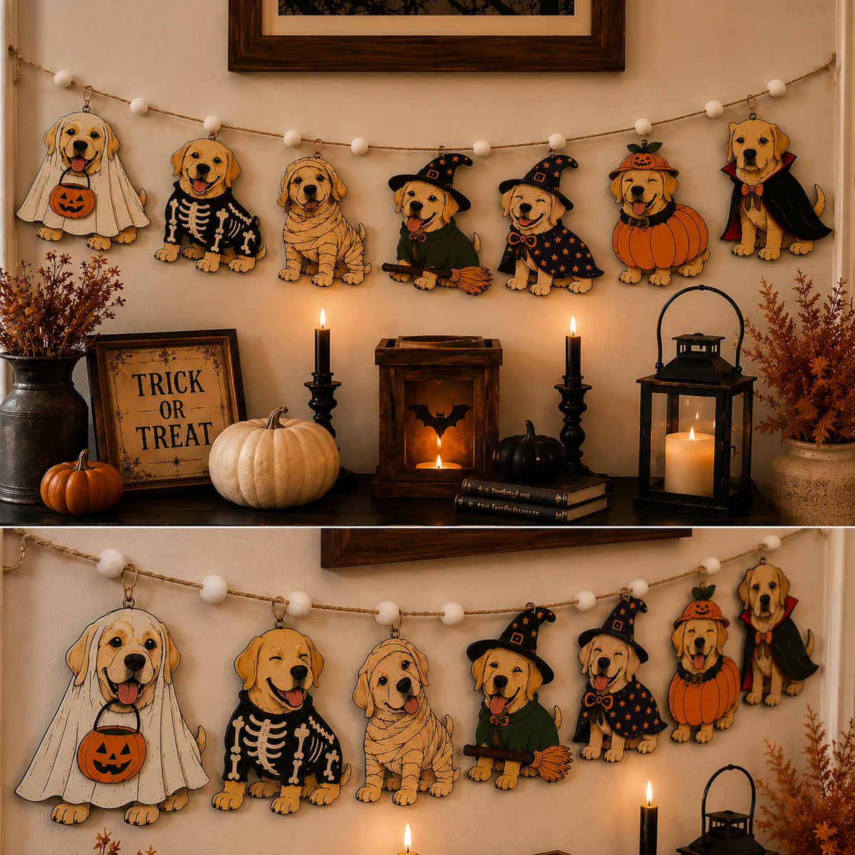 Halloween Personalized Dog Breed Wooden Garland