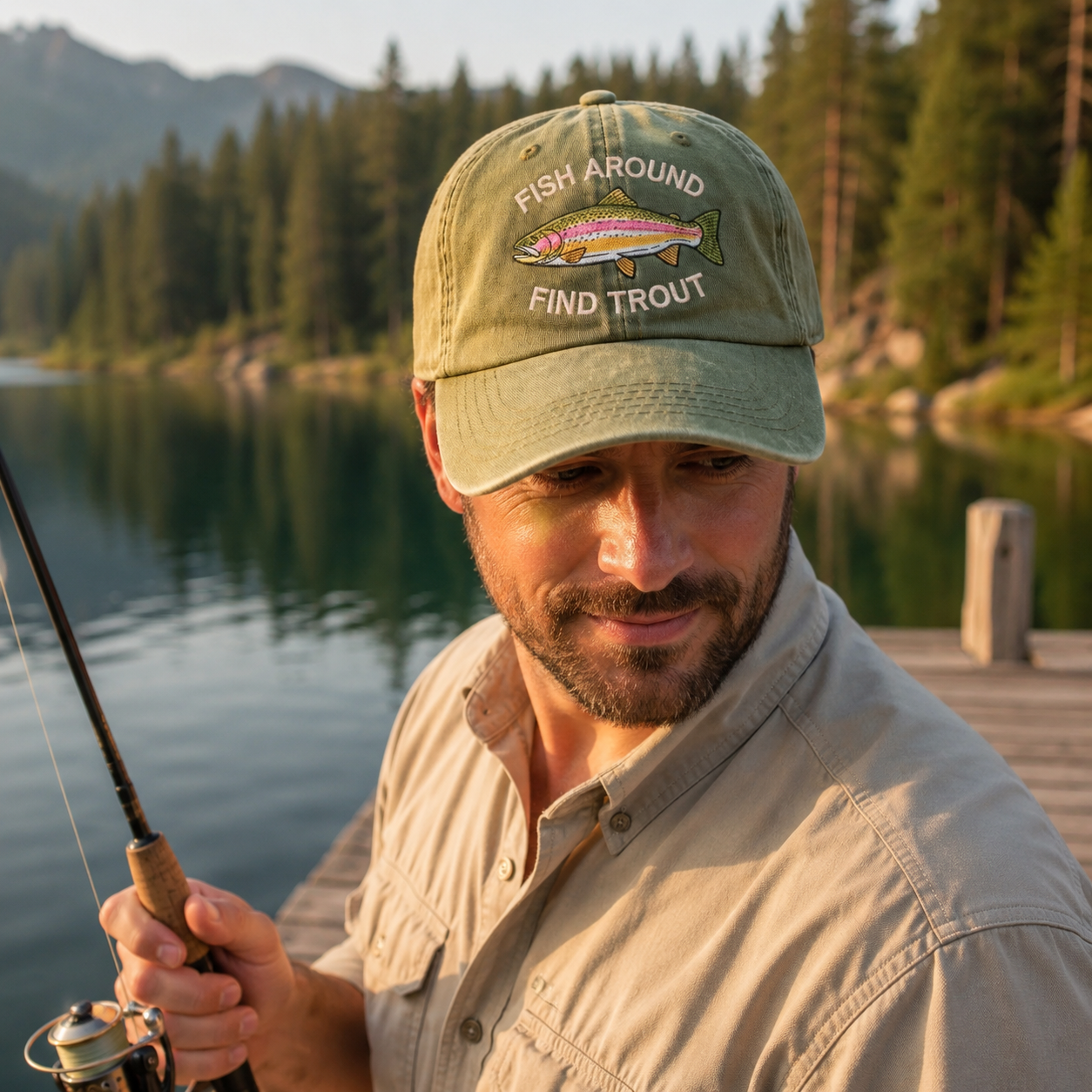 Embroidered Fishing Around Find Trout Dyed Cap