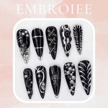 Dark Gothic Chic Hand-painted Press On Nails