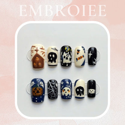 Haunting Hallowed Hallows Eve Hand-painted Press On Nails