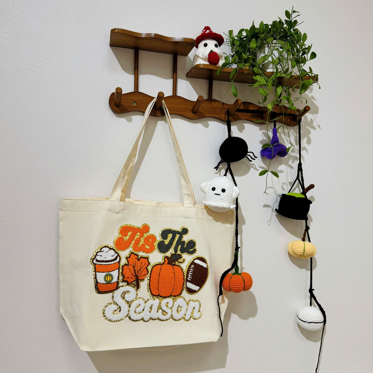 Tis The Season Halloween Embroidery Patch Tote Bag, Trick or Treat Totes, Halloween Bags, Spooky Season