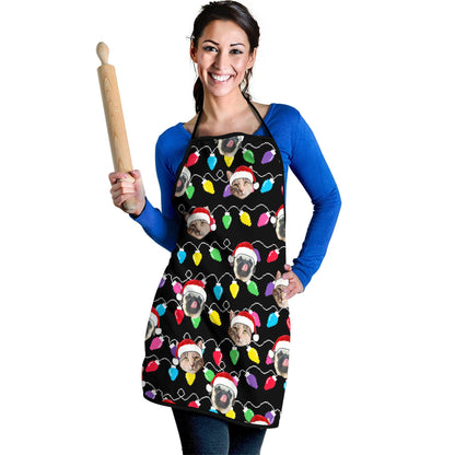 Personalized Pet Dog Cat Christmas Light Apron Oven mitt And Pot Holder Set