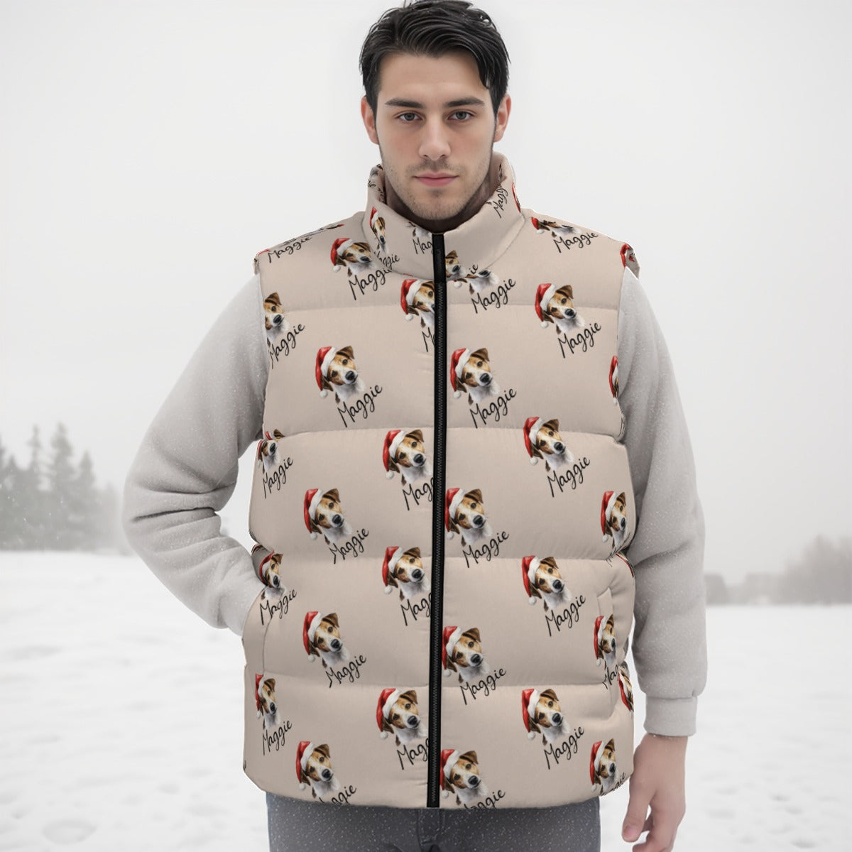 Personalized Pet Dog Cat Photo And Name Unisex Down Vest