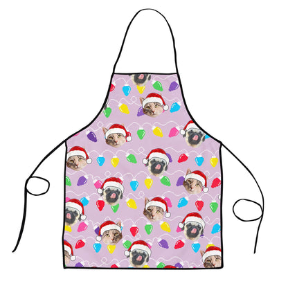 Personalized Pet Dog Cat Christmas Light Apron Oven mitt And Pot Holder Set