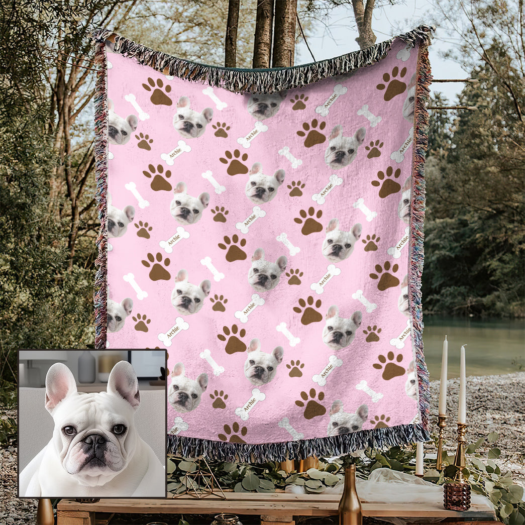 Personalized Pet Photo And Name Woven Blanket
