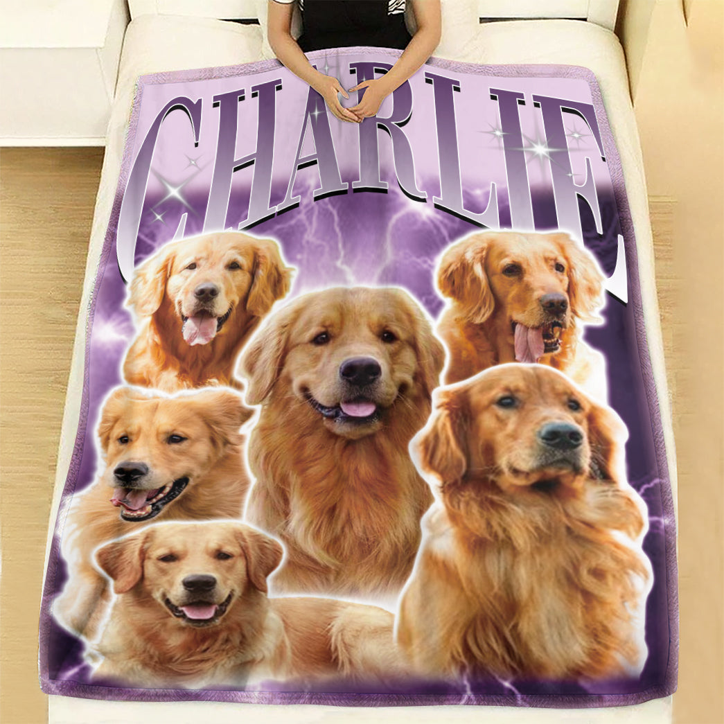 Personalized Pet Dog Cat Vintage Photo And Name Printed Soft Blanket