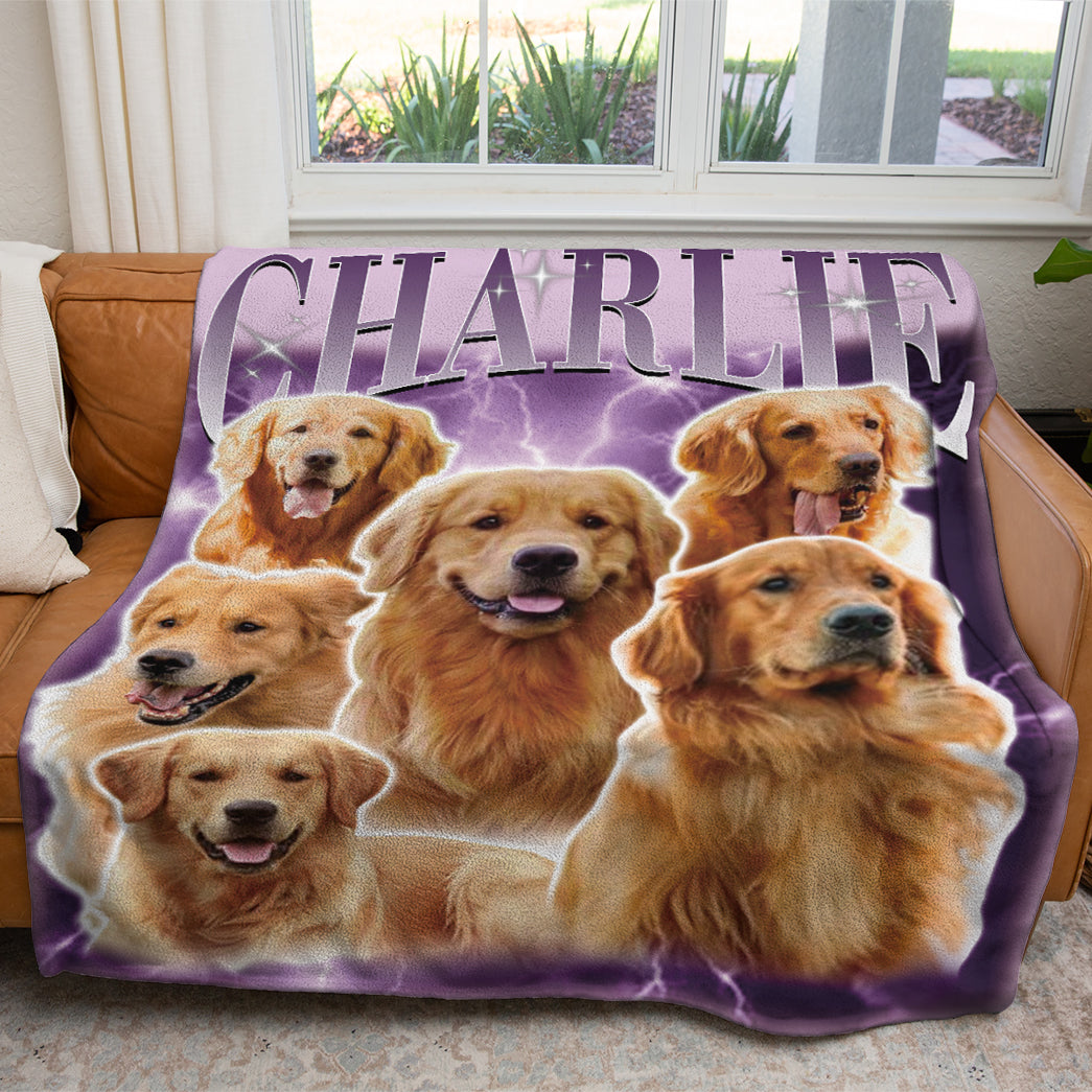 Personalized Pet Dog Cat Vintage Photo And Name Printed Soft Blanket